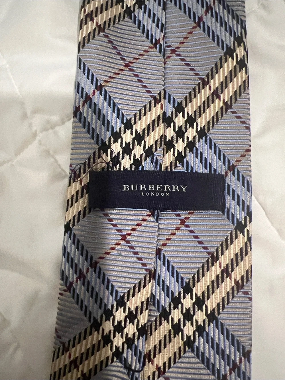Burberry light blue Plaid Silk Tie with Beige Accent
